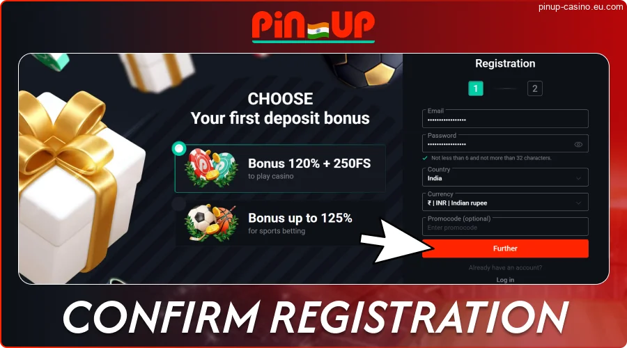 Confirm your registration with Pin-Up IN