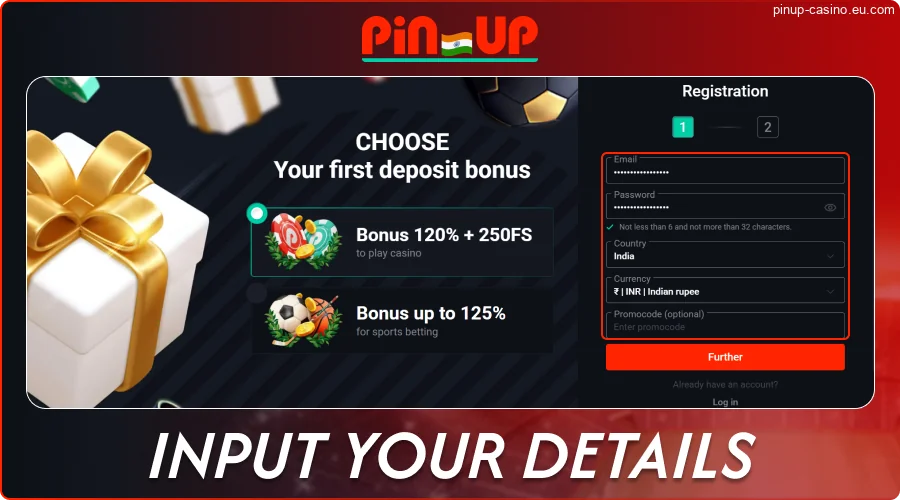 Enter your details at Pin-Up India