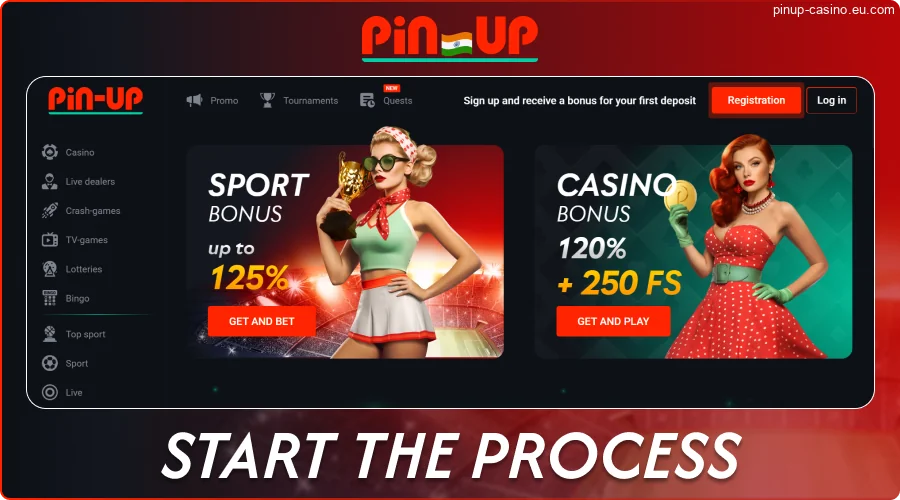 Click the register button on Pin-Up India